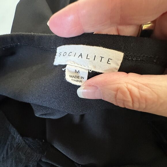 Socialite Black Square Neck Sheer Polka Dot Mesh Balloon Sleeve Crop Top M - Picture 8 of 12